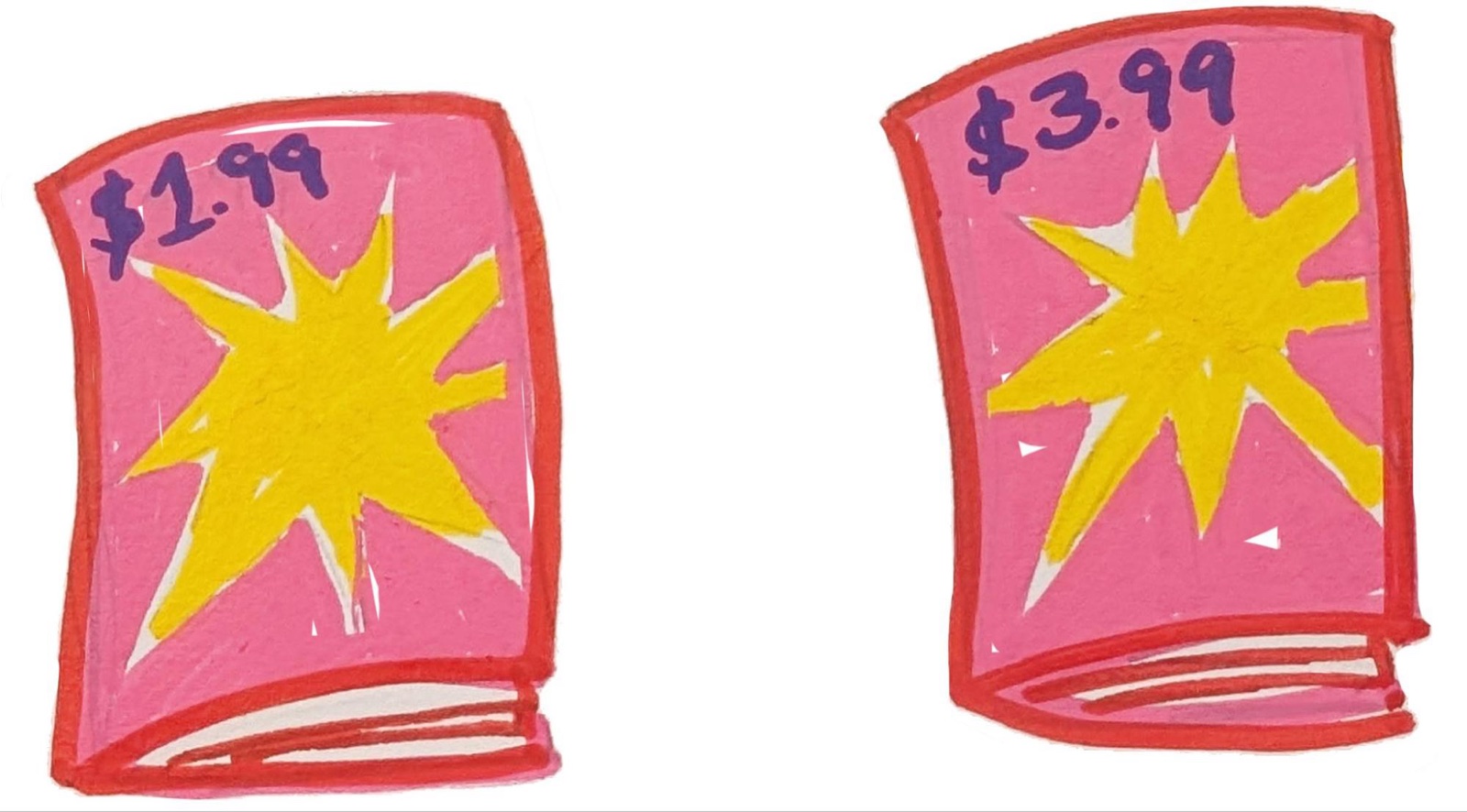 Jeff Zwirek illustration comparing a $1.99 price tag versus a $3.99 price tag — choosing the right retail price for your self-published project