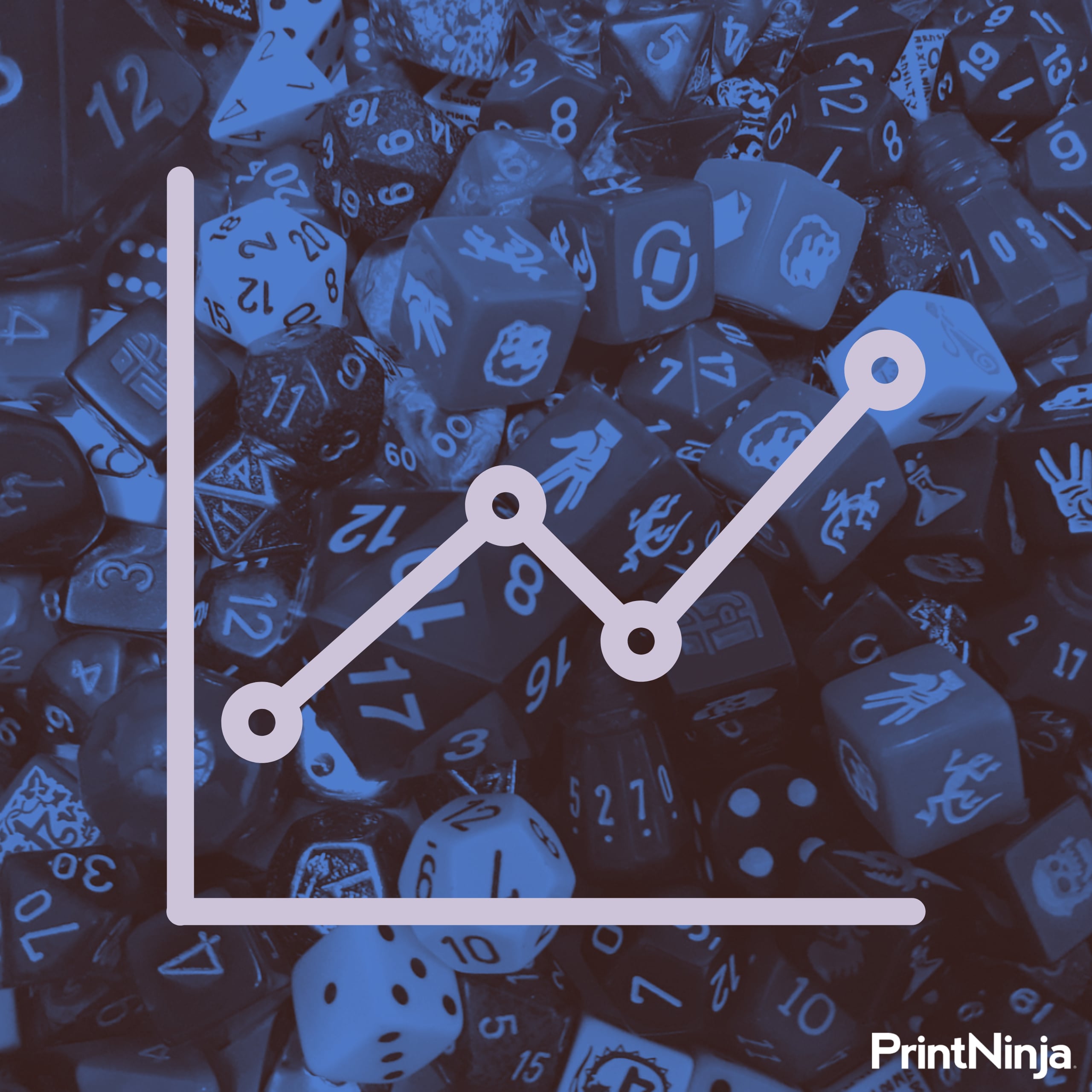 Line graph icon over dice background