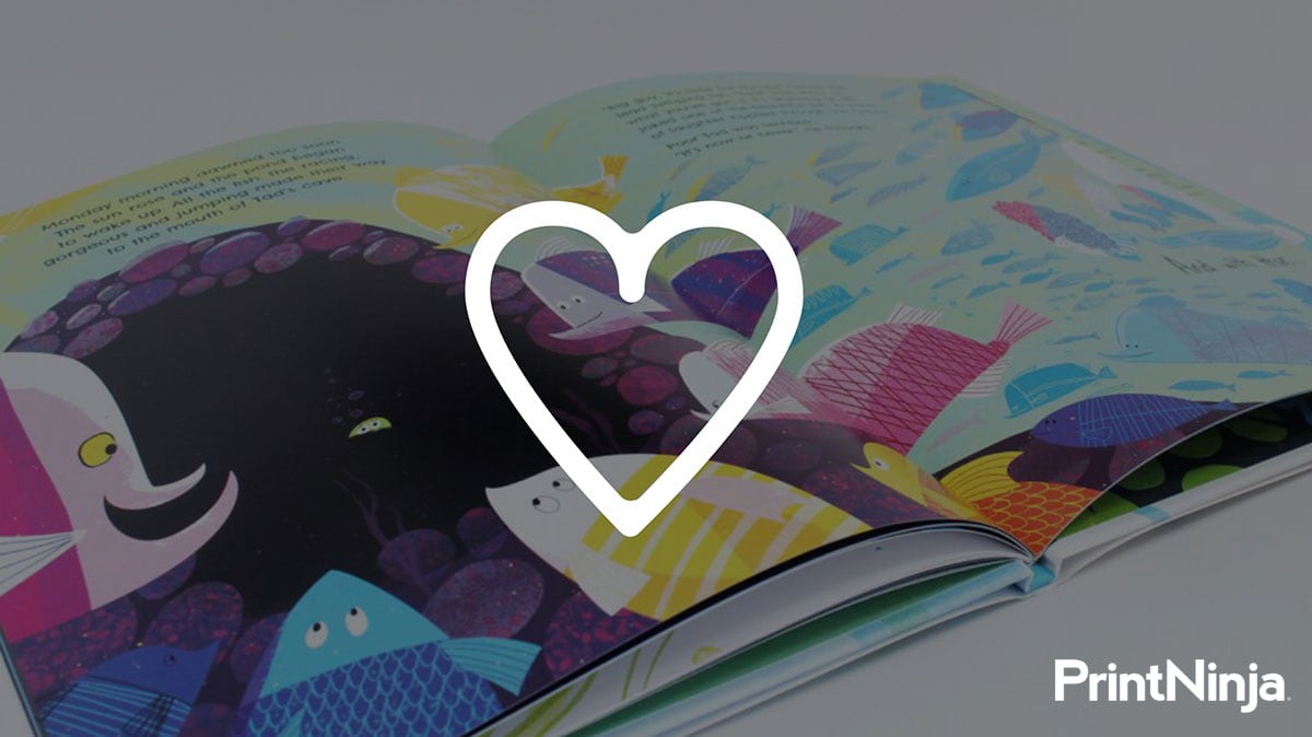 Custom printed book with heart icon