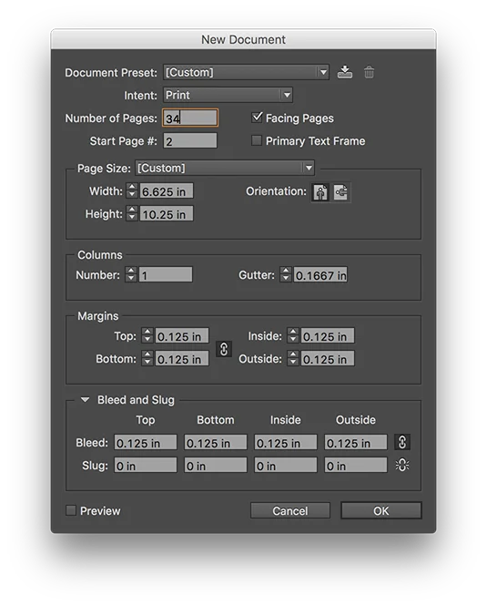 Adobe InDesign Book Print File Setup New Document