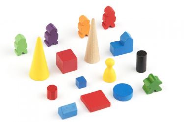 Wooden meeple for board games in a variety of colors and sizes and materials