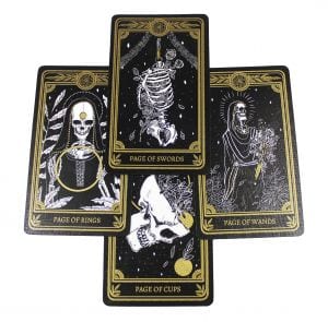 Four Tarot Cards in black, white and gold