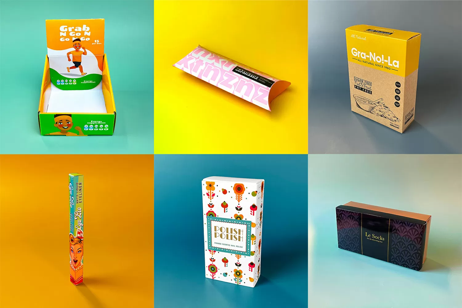 mosaic of examples of custom printed packaging by PrintNinja