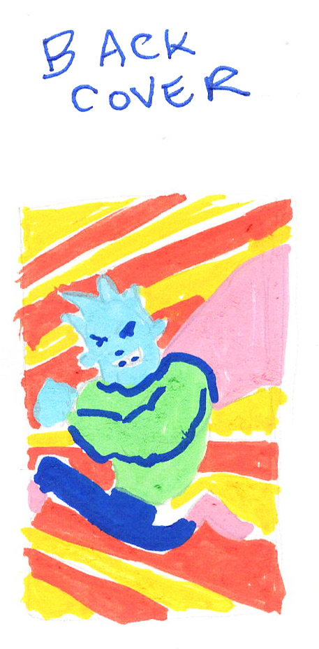Hand-drawn back-cover illustration with a green-shirted character