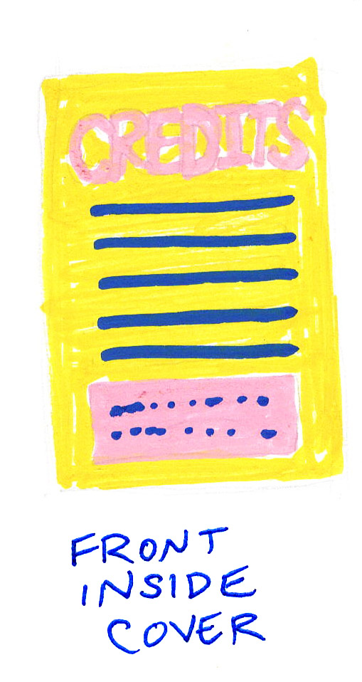 Hand-drawn 'Credits' page with placeholder text lines